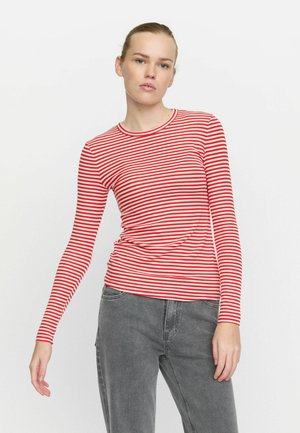 Langarmshirt in rood en witte strepen, met een ronde halslijn en een aansluitend ontwerp, gemaakt van rekbaar katoen.