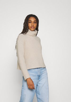 RIBBED BOXY TURTLE NECK - Jumper - beige