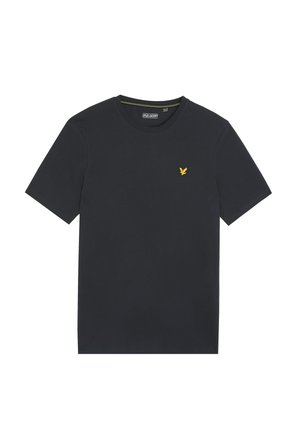 T-shirt nera in cotone con collo rotondo e maniche corte. Logo giallo dell'aquila ricamato sul lato sinistro del petto.