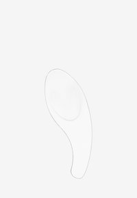Transparente ergonomische Gelpolster mit einer geschwungenen, glatten Form und einer glänzenden Oberfläche; entworfen für Komfort und Unterstützung im Schuhwerk.