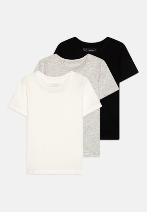 Tre t-shirt a maniche corte in bianco, grigio melange e nero. Realizzate in cotone morbido con scollo rotondo e vestibilità standard.