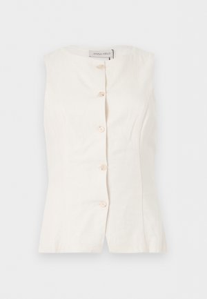 Λευκό γυναικείο πουκάμισο χωρίς μανίκια με κουμπιά, στρογγυλή λαιμόκοψη και εφαρμοστό σχέδιο στη μέση, με ετικέτα "Anna Field".