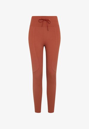 Rustfarvede leggings lavet af strækbart stof, med en høj talje, snor og sidelapper for ekstra tekstur.