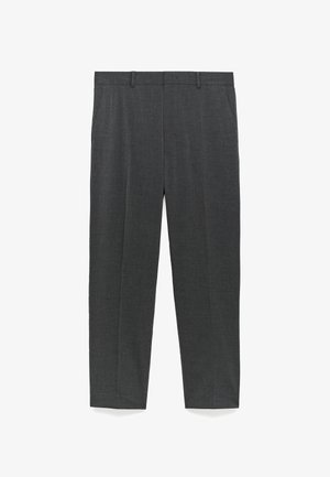 Grijze op maat gemaakte broeken met een rechte pasvorm, een gladde textuur, riemlussen en zijzakken voor functionaliteit.