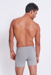 Boxer briefs grigi con una texture morbida e liscia, design aderente e una cintura comoda, visti da dietro.