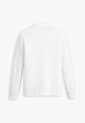 Polo de manga larga en algodón blanco sólido, con cuello clásico, dobladillo recto y puños con cierres de botón. Diseño minimalista.