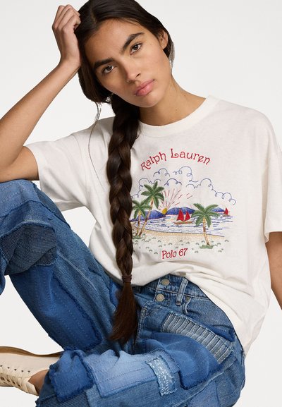 Polo Ralph Lauren BEACH MOTIF EMBROIDERED TEE - Print T-shirt - antique cream