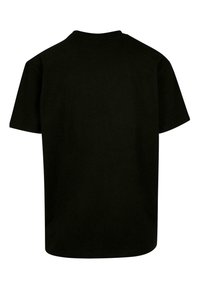 Schwarz Baumwoll-T-Shirt, kurze Ärmel, runder Ausschnitt, lockere Passform. Glatte Textur, keine sichtbaren Logos oder Designs auf der Rückseite.