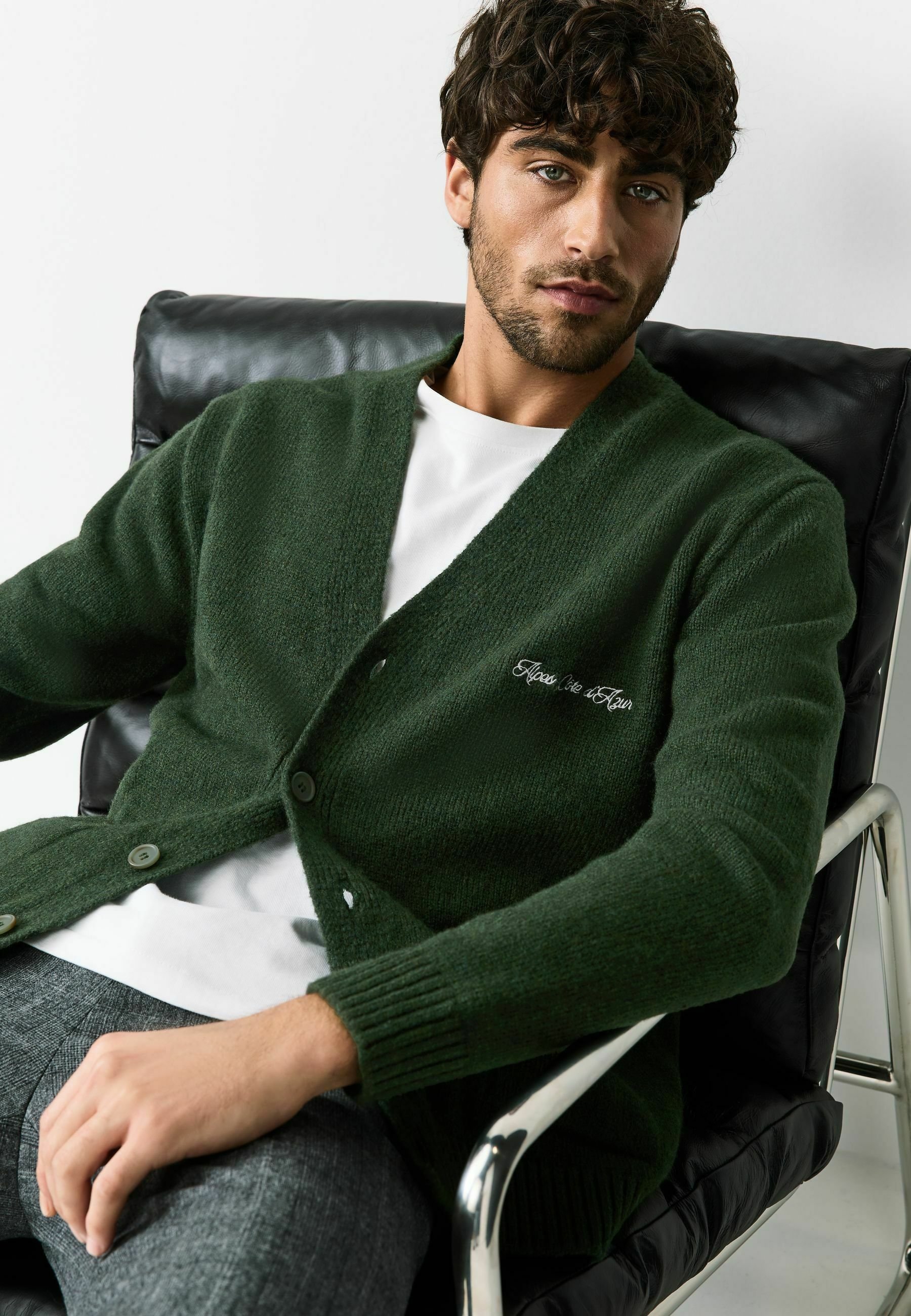 Next REGULAR FIT - EMBROIDERED CHEST MOTIF - Cardigan - green