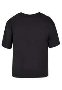 Black, short-sleeve t-shirt made of cotton, featuring a crew neck and a relaxed fit. The back is plain with no additional details or patterns.