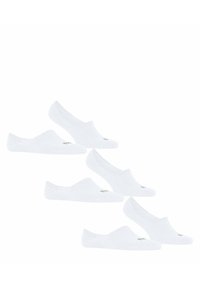 Set aus sechs weißen No-Show-Socken, hergestellt aus einer weichen Baumwollmischung. Mit einem gerippten Bündchen und einem kleinen Logo an der Seite, entworfen für diskreten Tragekomfort.