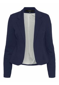 Námořnický blazer s dlouhými rukávy, s klopovými límci a přiléhavým střihem. Vnitřní část má bílý pruhovaný podšívku. Texturovaná látka.