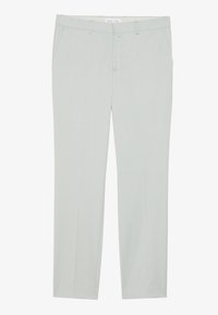 Pantaloni gri deschis dintr-un material neted, cu buzunare frontale și un design drept. Fără modele sau accesorii vizibile.