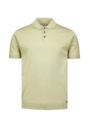 Polo shirt in lichtgroen, gemaakt van zachte stof, heeft een klassieke kraag en een knoopsluiting met drie knopen met donkere knopen, korte mouwen.