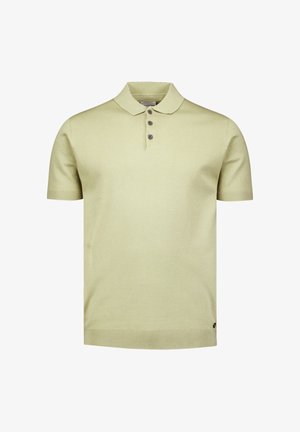 Polo shirt in lichtgroen, gemaakt van zachte stof, heeft een klassieke kraag en een knoopsluiting met drie knopen met donkere knopen, korte mouwen.