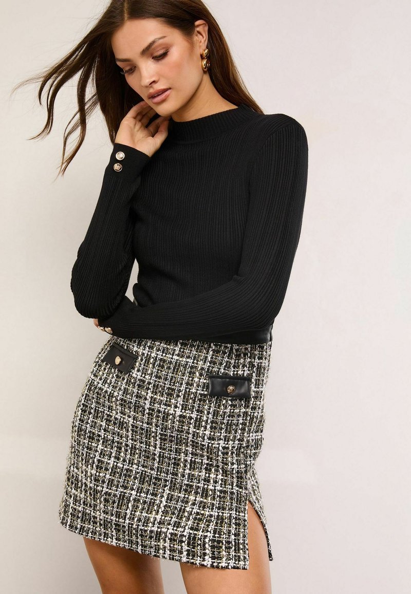 Lipsy 2-IN-1 CREW NECK LONG SLEEVE MINI - Robe pull - black boucle ...