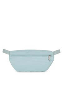 Borsa in tessuto blu chiaro con chiusura a zip, forma rettangolare e superficie testurizzata. Presenta manici laterali ad anello per un facile trasporto.