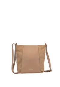 Bežna torbica z tkanimi strukturiranimi stranicami, gladkim osrednjim panelom, nastavljivim ramenskim trakom in majhnim zlatim logotipom "Gerry Weber" spredaj.