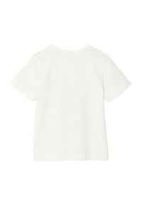 White cotton t-shirt, short sleeves, crew neck, smooth texture, clean finish, no visible logos or patterns, back view shown.