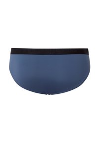 Boxer briefs da uomo in blu scuro, tessuto morbido. Presentano un elastico in vita nero con il nome del marchio in rilievo. Vestibilità aderente con costruzione senza cuciture.