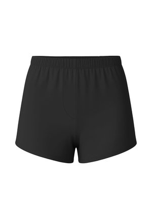 Shorts neri con cintura elastica, dal tessuto morbido, design semplice e senza motivi o dettagli visibili. Adatti per un abbigliamento casual.