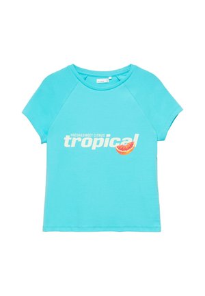 PULL&BEAR, FRUIT GRAPHIC WITH SLOGAN - T-SHIRT - Printtipaita - turquoise