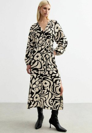 New Look ABSTRACT FLORAL PRINT SLIT MIDI - Shirt dress - black pattern
