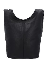 Borsa in pelle nera con scollo arrotondato, superficie testurizzata e design minimalista. Presenta un fronte senza cuciture e bordi arrotondati.