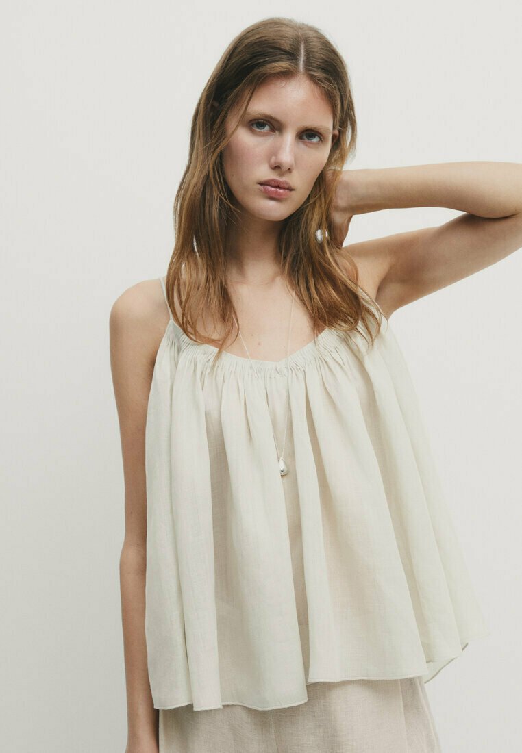 Massimo Dutti STRAPPY WITH GATHERED DETAIL - Top - mottled beige 