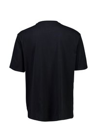 Camiseta de algodón negra con mangas cortas, cuello redondo y un corte relajado. La parte de atrás es lisa, sin logotipos ni patrones visibles.