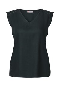 V-NECK MIT HÄKELDETAILS - T-shirt med print - grün