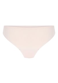 Hellrosa nahtloser Tanga aus weichem Stoff. Verfügt über ein tief sitzendes Design mit glatten Kanten und minimaler Nahtführung für zusätzlichen Komfort.