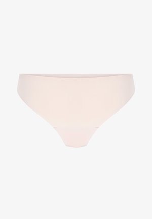 Hellrosa nahtloser Tanga aus weichem Stoff. Verfügt über ein tief sitzendes Design mit glatten Kanten und minimaler Nahtführung für zusätzlichen Komfort.