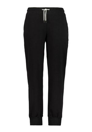 Pantaloni da jogging neri realizzati in tessuto morbido, con vita elastica e cordino, polsini a coste e un semplice dettaglio logo sui lati.