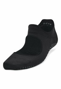 Calzino nero a taglio basso con tessuto testurizzato, design senza cuciture e suola antiscivolo. Presenta un polsino elastico e un'area delle dita rinforzata.