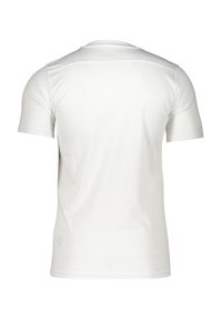 Maglietta atletica a maniche corte di colore bianco, caratterizzata da una texture in rete traspirante, colletto arrotondato e cuciture piatte per un comfort ottimale.