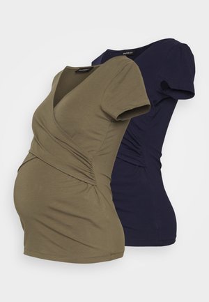 2PACK - Paprasti marškinėliai - khaki/dark blue