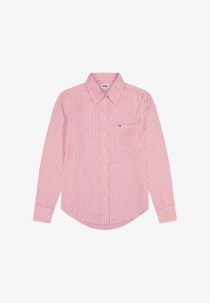 Overhemd met lange mouwen en knopen, met roze- en witgestreept verticaal patroon, puntige kraag, borstzak met Wrangler-logo label.