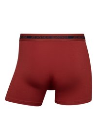 Calzoncillos de algodón rojos con una cinturilla azul marino que presenta la marca "JBS UNDERWEAR". El diseño es simple, con una textura suave y una forma ajustada.