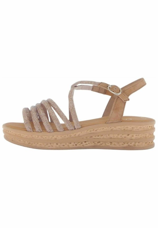 Keilsandalette - gold walnut