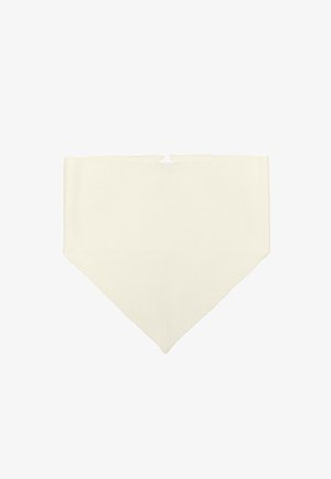 Bandana de couleur crème avec une extrémité pointue et une petite encoche centrale au bord supérieur, présenté à plat sur un fond blanc.