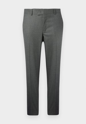 Meeste slim-fit hallad ülikondpüksid, millel on vöökohad ja ees olevad taskud, esitatud valgel taustal.