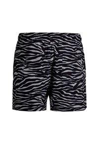 Short de bain rayé zèbre noir et blanc avec ceinture élastique et une poche à l'arrière côté droit.