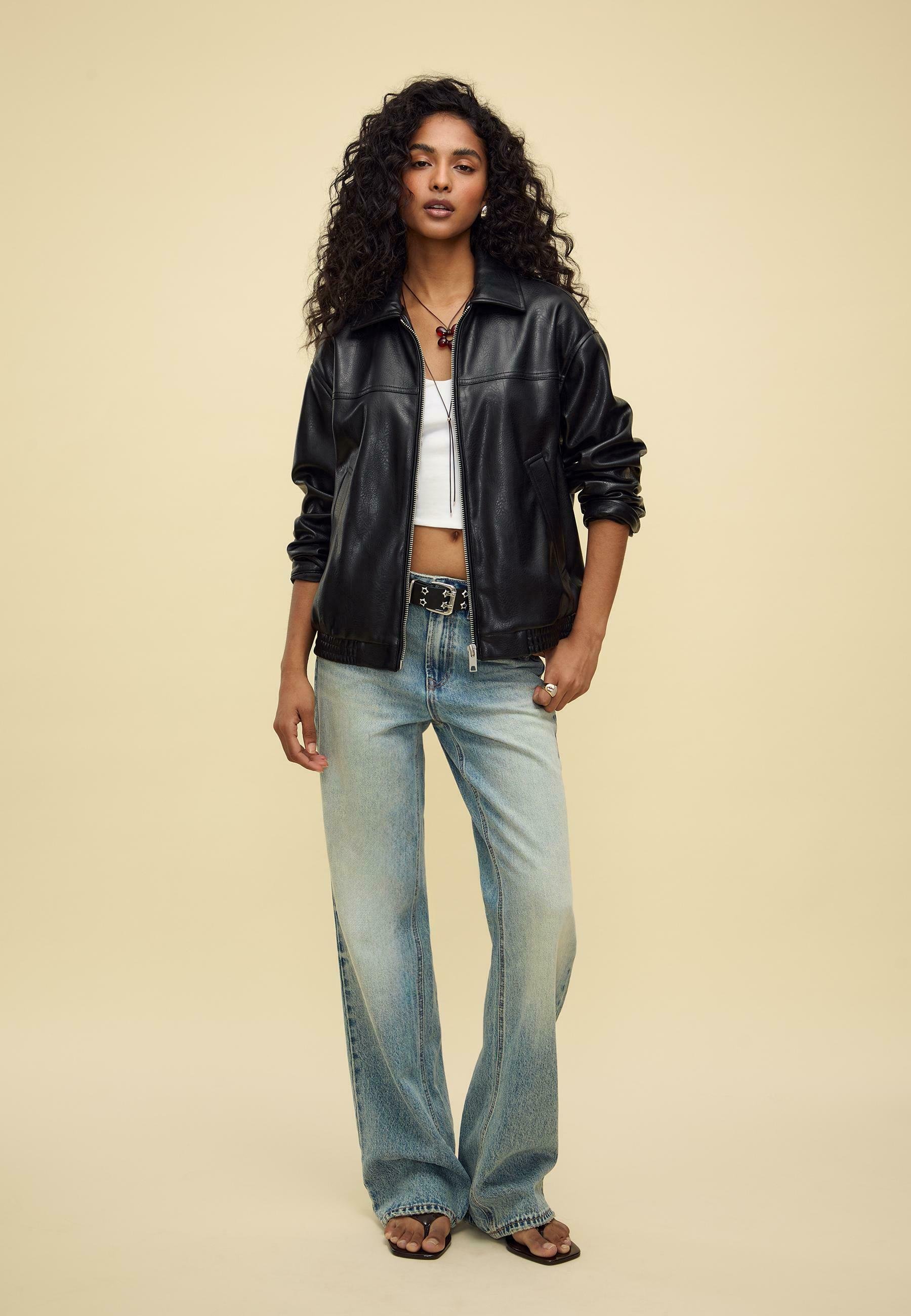 Stradivarius Faux leather jacket - black - Zalando