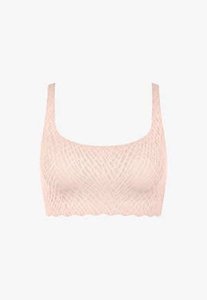 Lyserød seamless bh med brede stropper og et subtilt abstrakt mønster, designet til komfort og støtte.