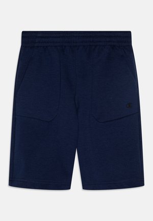 Shorts bleu marine en tissu doux, dotés d'une taille élastique et de deux poches avant avec un logo discret sur le côté.