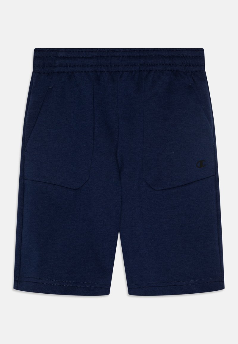 Shorts bleu marine en tissu doux, dotés d'une taille élastique et de deux poches avant avec un logo discret sur le côté.