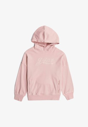 Sweat à capuche rose clair avec manches longues, poignets et ourlet côtelés, poches avant et texte brodé discret "g star" sur la poitrine.
