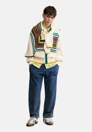 Desigual, MULTICOLORED STRIPED SWEATER - Kardigán - white