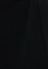 Black knitted fabric featuring a smooth texture and a subtle ribbed pattern, showcasing varying weaves and contours.